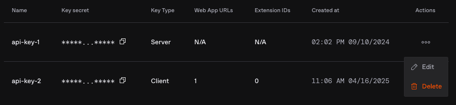 Edit API key